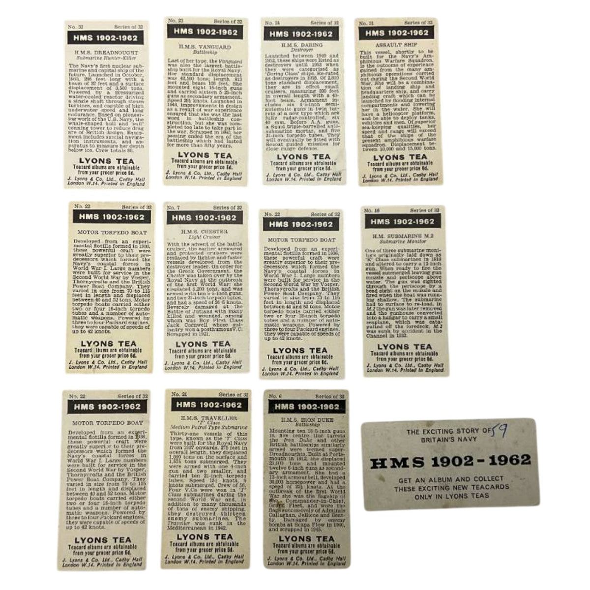 Vintage 1962 Lyons Tea HMS Royal Navy Ship Cards (Lot of 13)