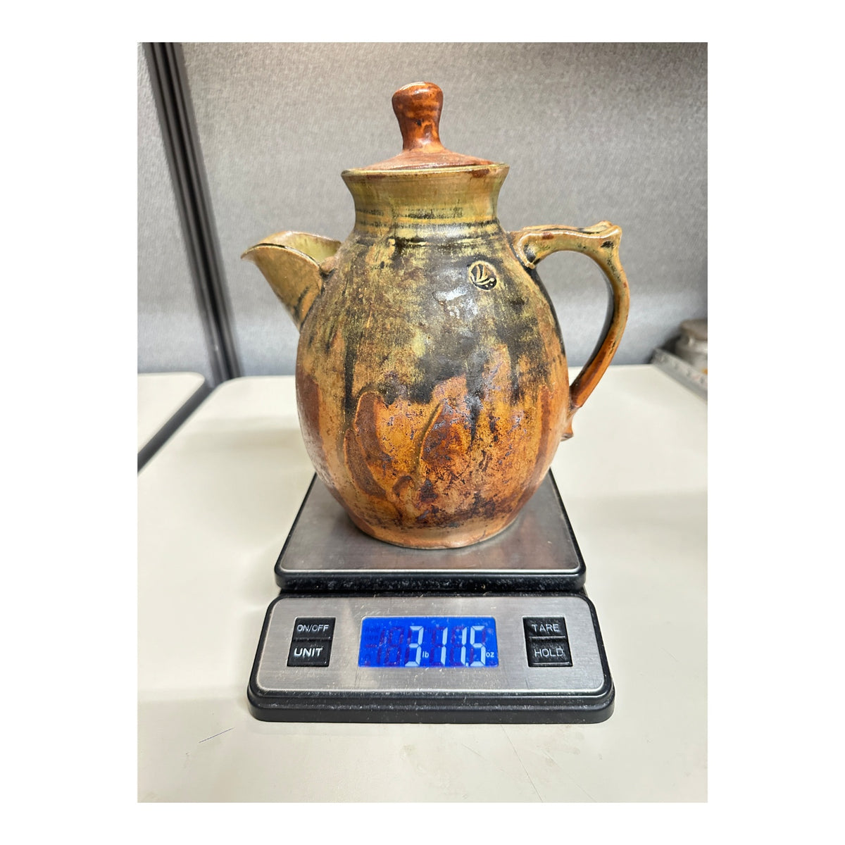 Vintage Brutalist Studio Art Pottery Teapot, Wabi Sabi Drip Glaze Stoneware