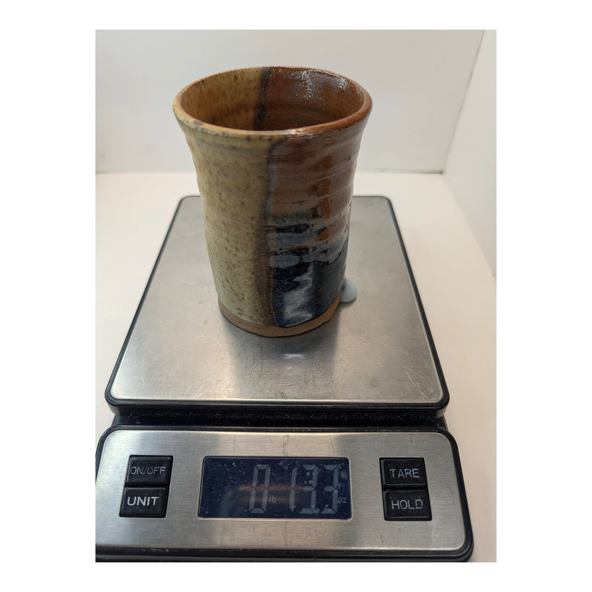 Signed AT 2017 Studio Art Pottery Tumbler Wabi Sabi Rustic Stoneware Cup