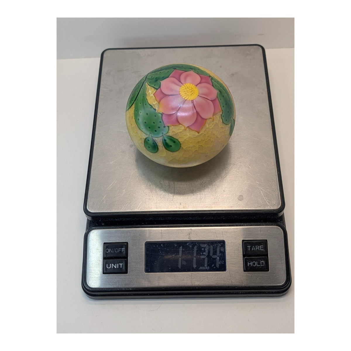 Vintage 1996 Glass Eye Studio Cactus Flower Art Glass Paperweight Signed GES