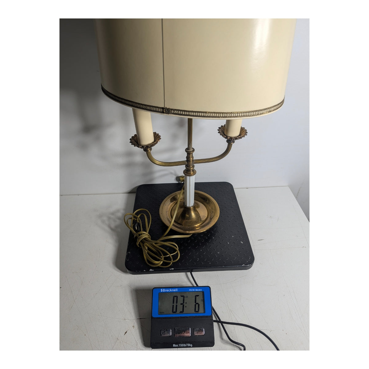 Vintage Hollywood Regency Brass & Lucite Two-Arm Candelabra Table Lamp