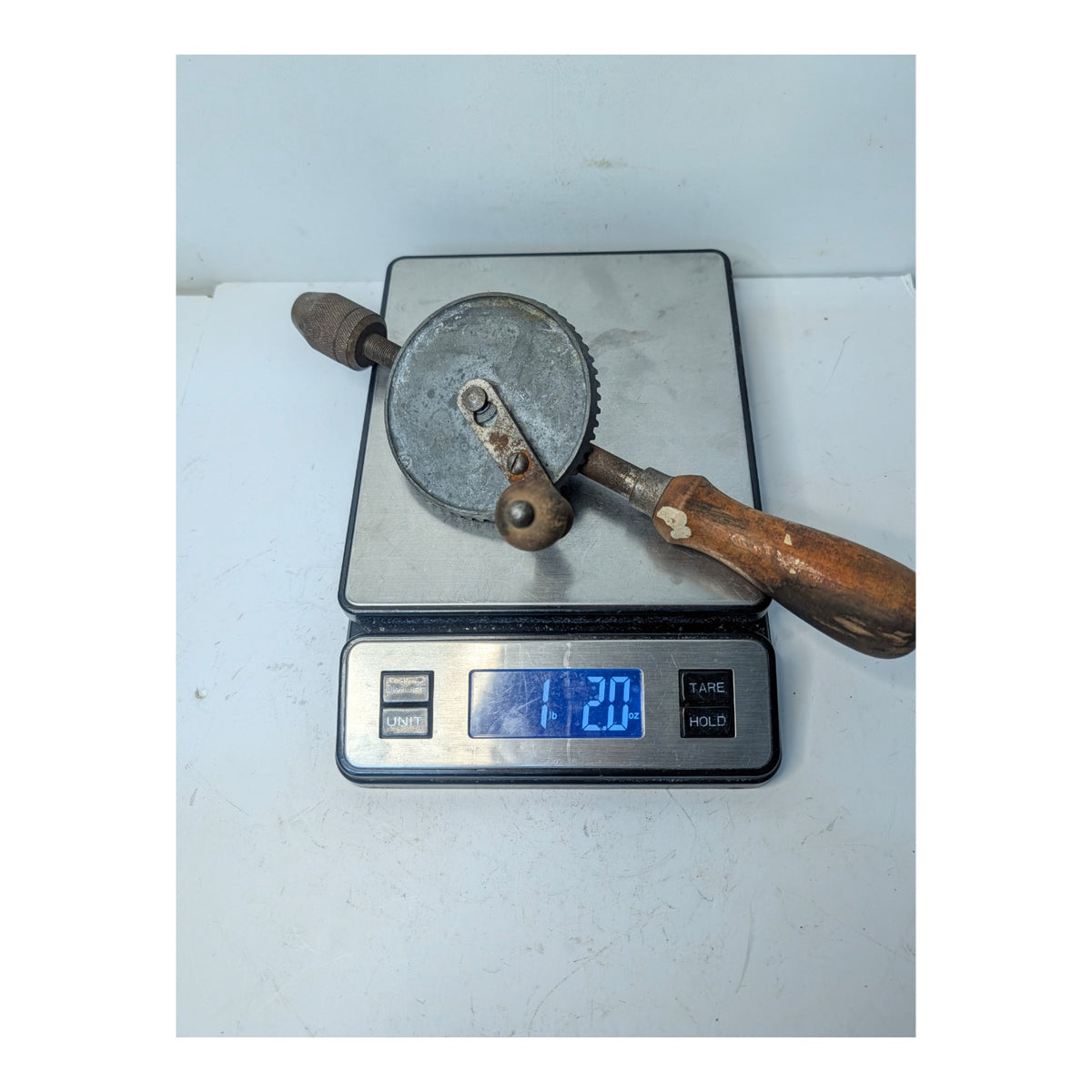 Vintage Industrial Hand Crank Drill Eggbeater Style Cast Iron & Wood Tool