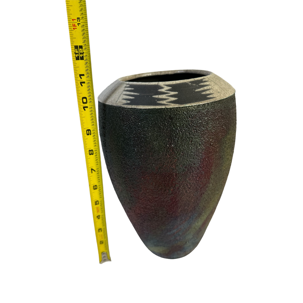 Vintage Zelda Kolpan Signed Studio Art Pottery Vase, Textured Volcanic Raku Glaze c. 1990