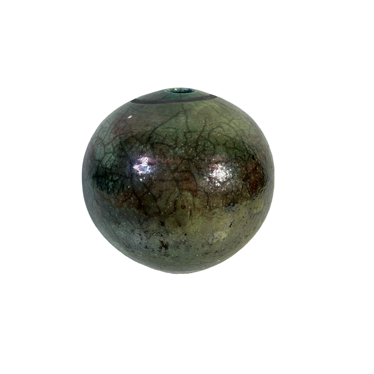 Vintage Otto Keramik German Art Pottery Globe Vase with Raku-Style Crackle Glaze c. 1970s