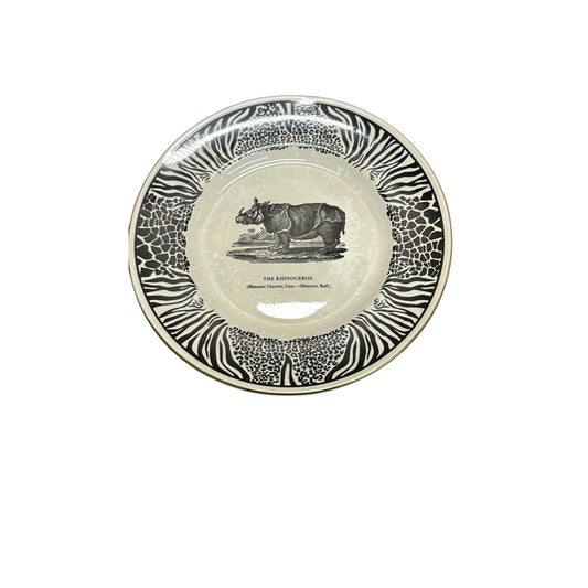 Vintage 1970s Prinknash Abbey RHINOCEROS Plate Bewick's Beastes Clifford Richards Design English Pottery Safari Animal Print Wall Decor