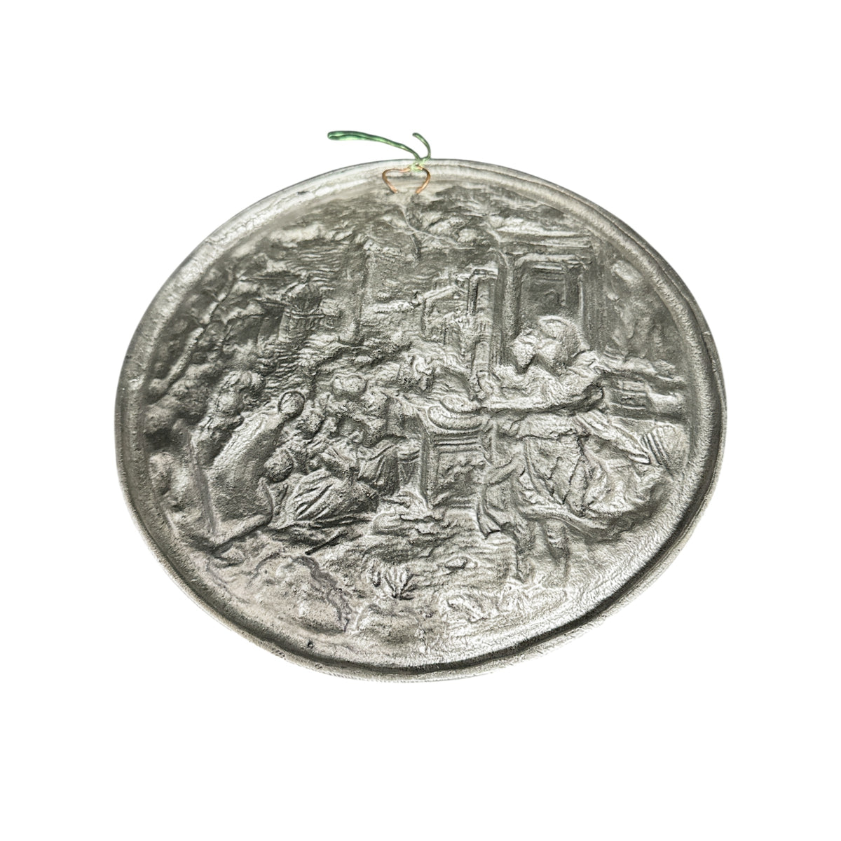 Antique 19th C. Signed ROSY French Pewter Charger Plaque High Relief Classical Scene