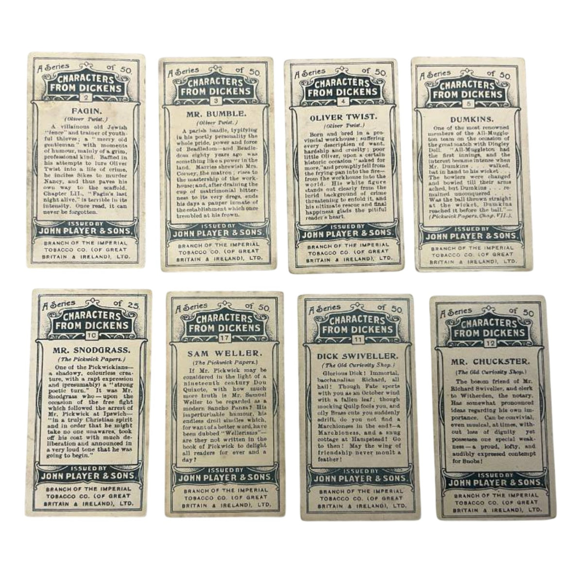 Vintage 1920s John Player Dickens Characters Cigarette Cards Lot of 8