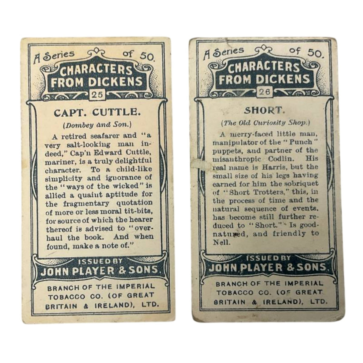 1912 Player's Dickens Tobacco Cards Capt Cuttle & Short Antique Ephemera Lot