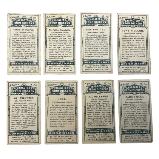 1912 Player's Dickens Characters Tobacco Cards, Set of 8, Antique Ephemera