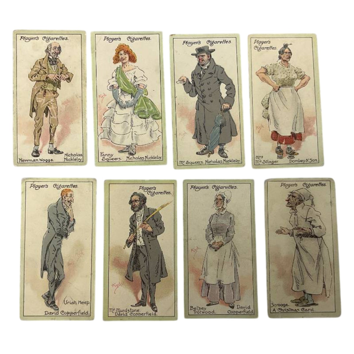 1912 Player's Cigarettes Dickens Characters Tobacco Cards Lot of 8