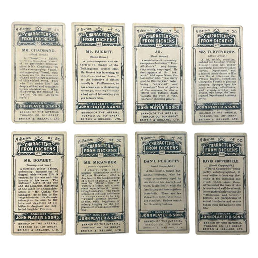 1912 Player's Dickens Cigarette Cards, Set of 8, Edwardian Literary Art