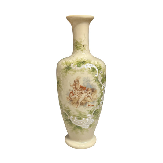 Antique Rococo Revival Cherub Vase Hand-Painted Porcelain Mantle Decor 12"