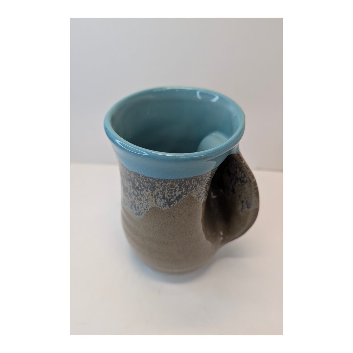 Signed Neher Studio Pottery Hand Warmer Mug 2019 Turquoise