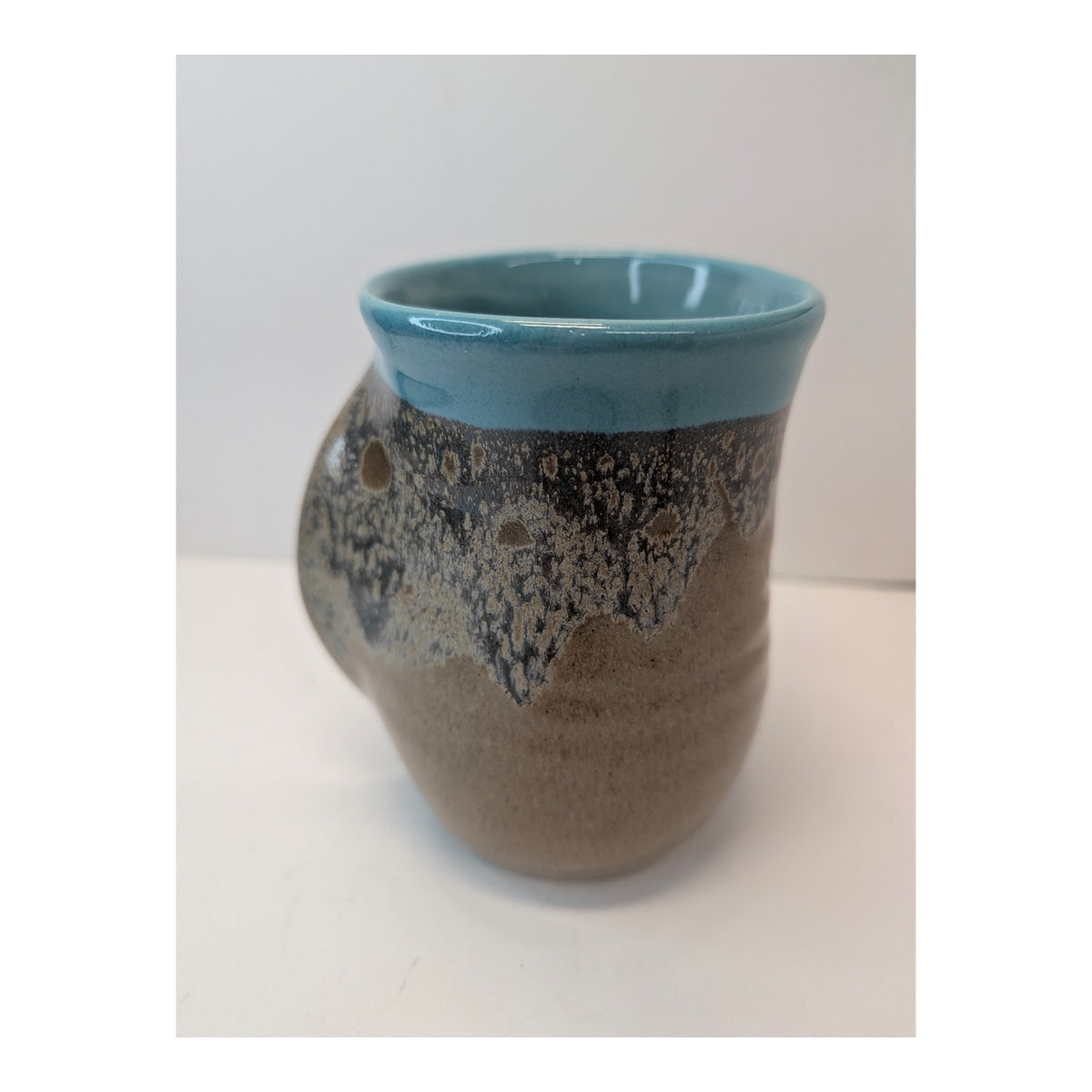 Signed Neher Studio Pottery Hand Warmer Mug 2019 Turquoise