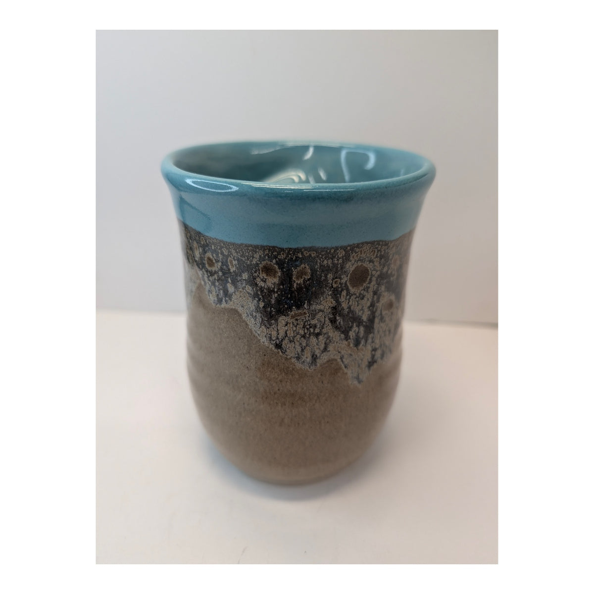 Signed Neher Studio Pottery Hand Warmer Mug 2019 Turquoise