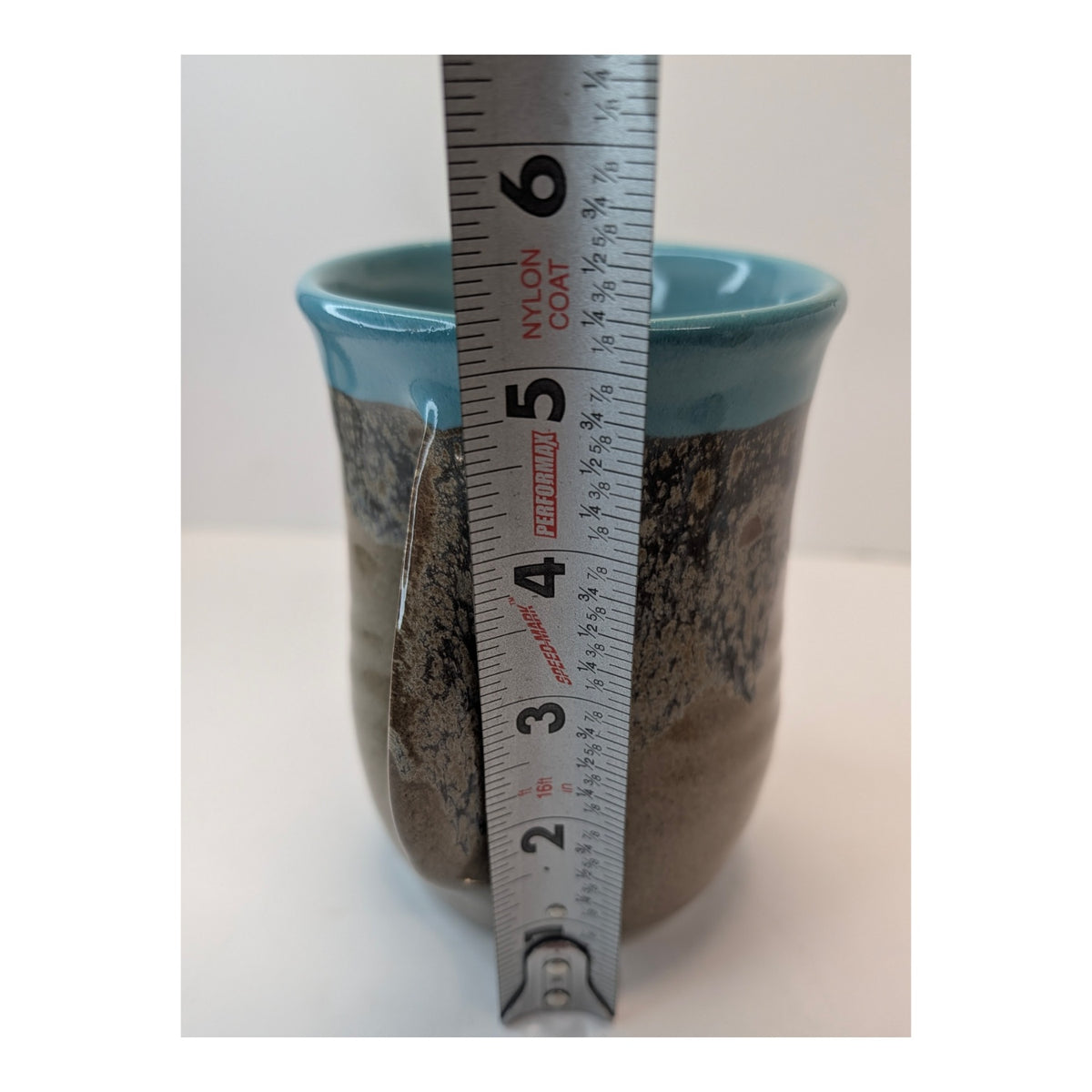 Signed Neher Studio Pottery Hand Warmer Mug 2019 Turquoise