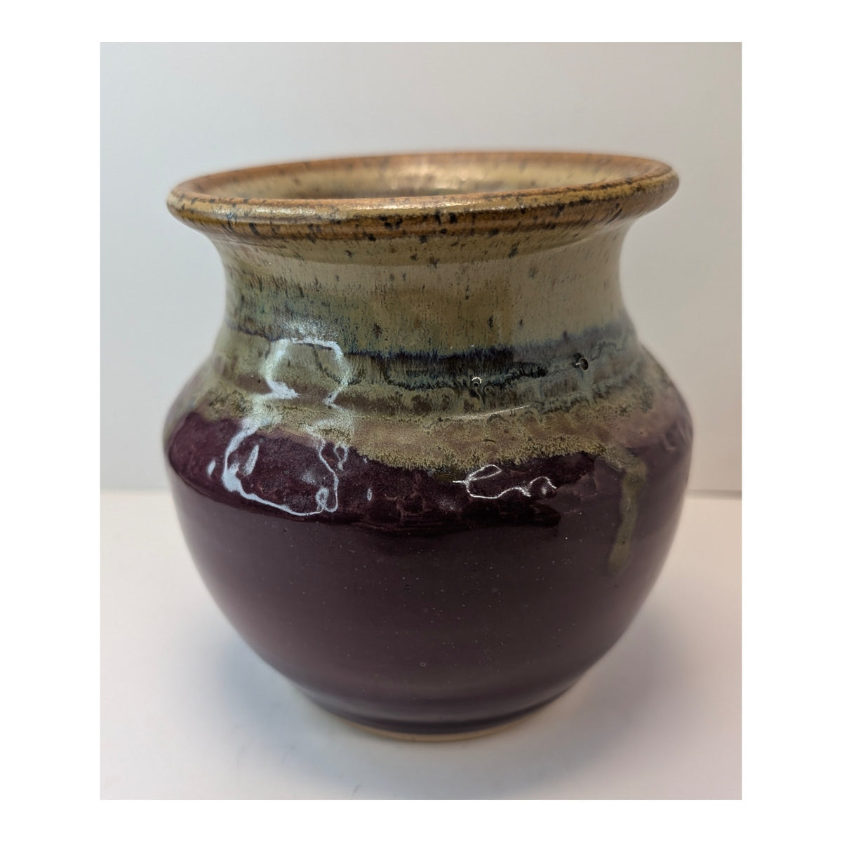 Signed Bean's Ferry Studio Pottery Vase by Carpenter, 2000 Plum Drip Glaze