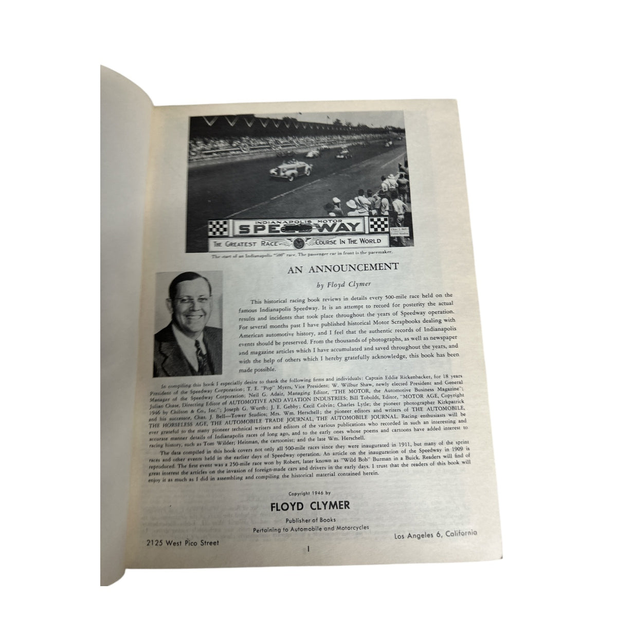 1946 Floyd Clymer Indianapolis 500 Race History Book | Vintage Auto Racing