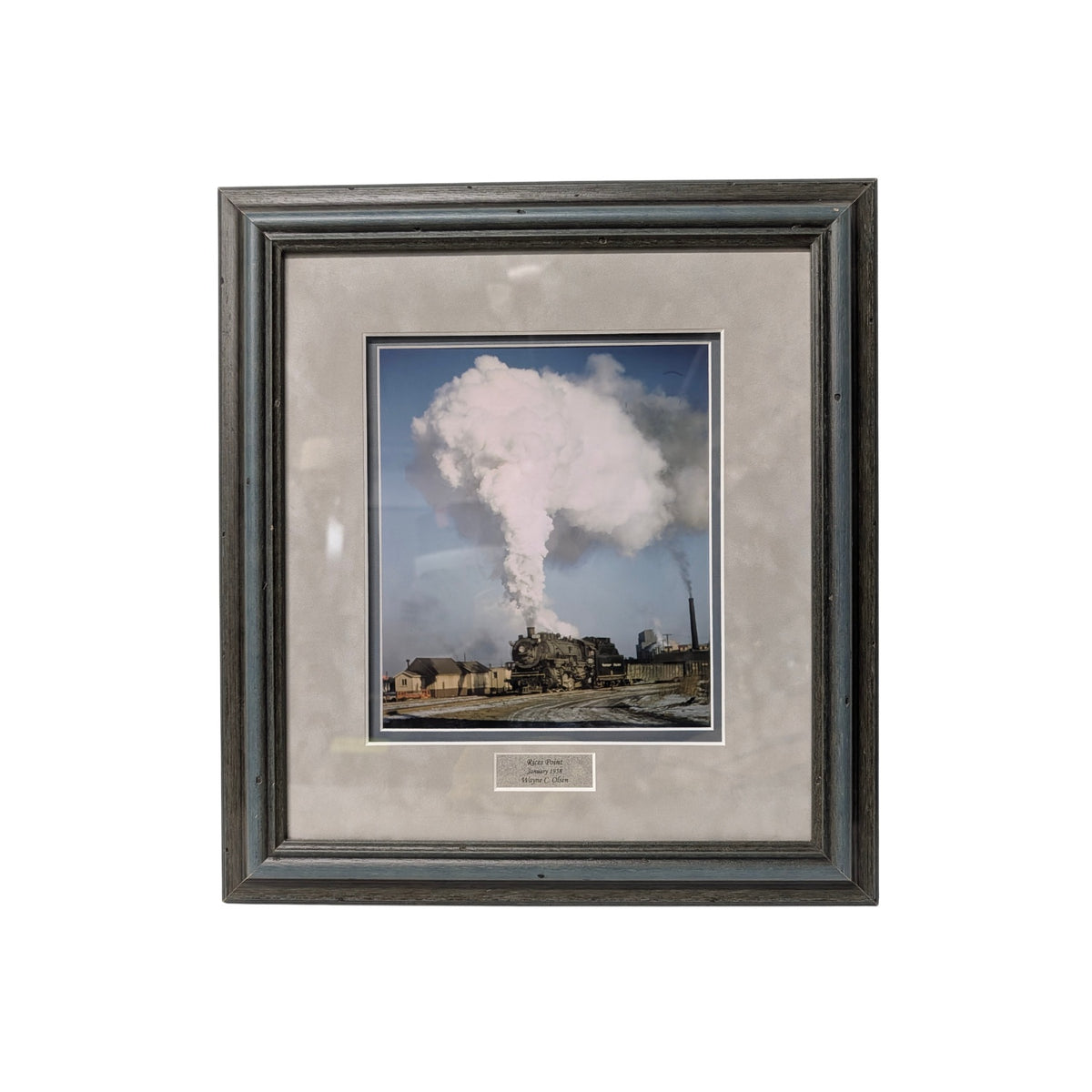 Wayne C. Olsen "River Point" 1958 Steam Train Framed Photo Mid-Century Art