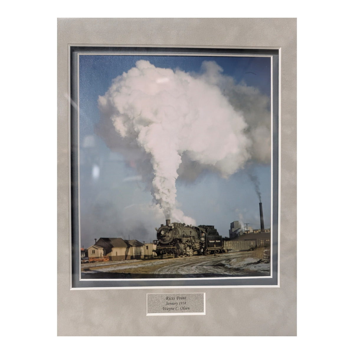 Wayne C. Olsen "River Point" 1958 Steam Train Framed Photo Mid-Century Art