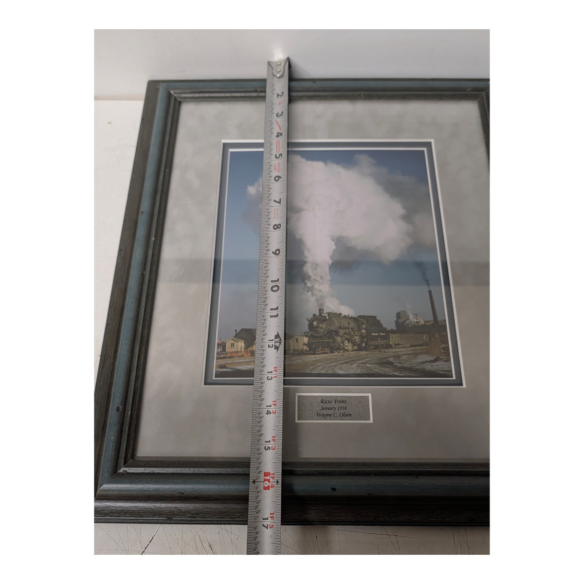 Wayne C. Olsen "River Point" 1958 Steam Train Framed Photo Mid-Century Art