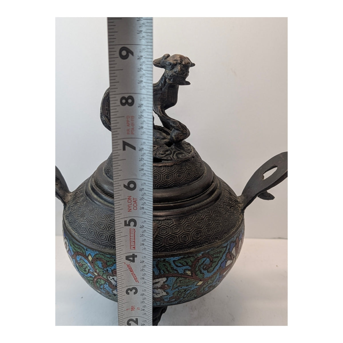 Antique Chinese Bronze Cloisonne Censer Foo Dog Incense Burner