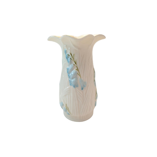 Vintage Belleek Irish Parian China Bluebell Vase 7th Mark Gold Trim 1980s