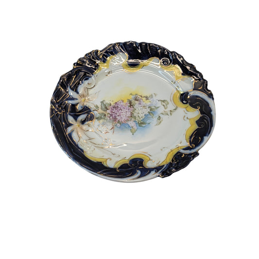 Antique RS Prussia Lilac Floral Cabinet Plate, Art Nouveau Gold Gilt c. 1900