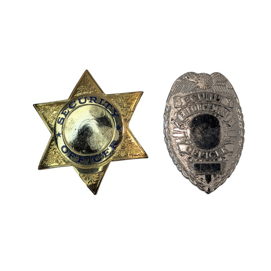 Vintage Security Officer Badge Lot | Gold Star & Silver Shield