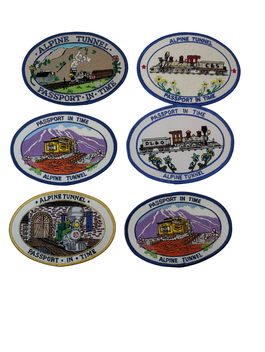 Set of 6 Vintage Alpine Tunnel Railroad Patches Passport in Time NOS Colorado