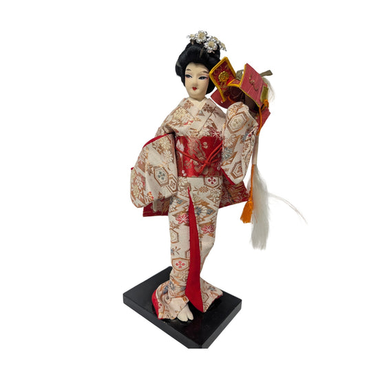 Vintage Yoshitoku Yaegakihime Kabuki Doll Silk Brocade Kimono Japan 10.5"