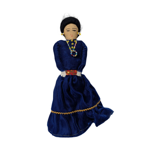 Vintage 1979 Navajo Folk Art Doll in Blue Velvet Dress