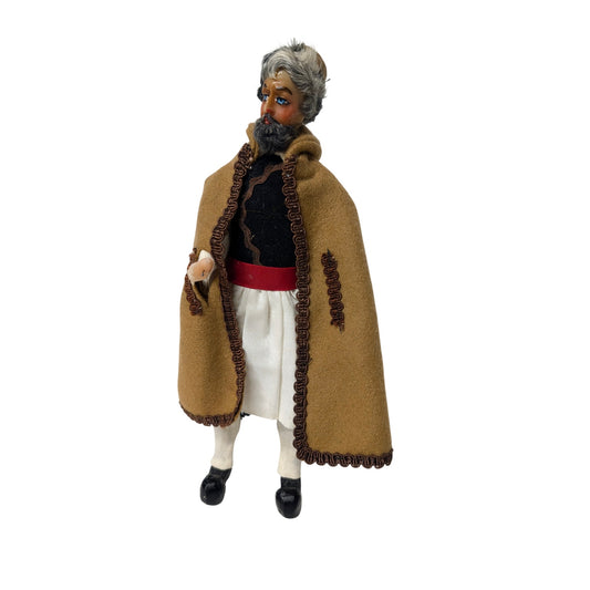 Vintage Greek Evzone Doll Handcrafted Folk Art Figure Fustanella Costume 9.5"