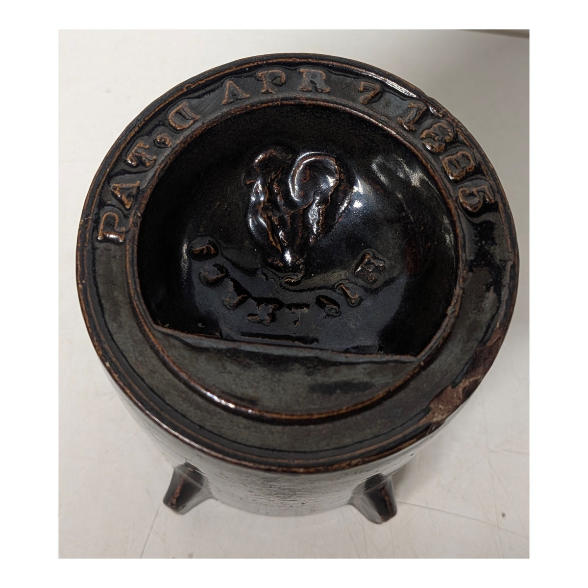 Antique 1885 Cock of the Walk Patent Stoneware Match Striker