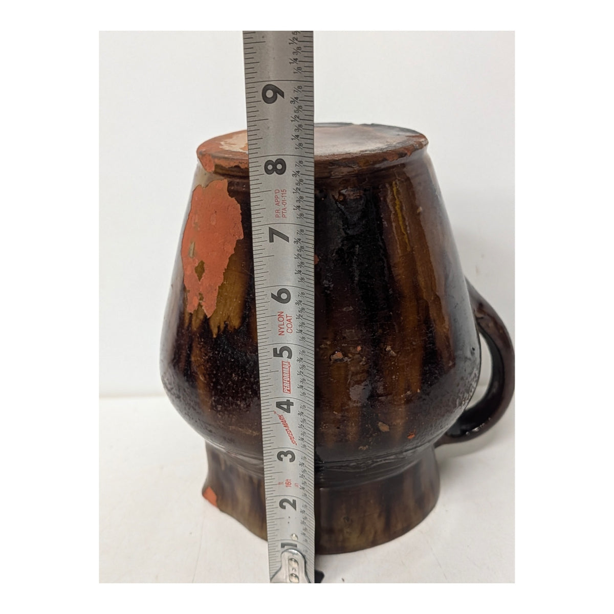 Antique Primitive Redware Pottery Pitcher Brown Drip Glaze