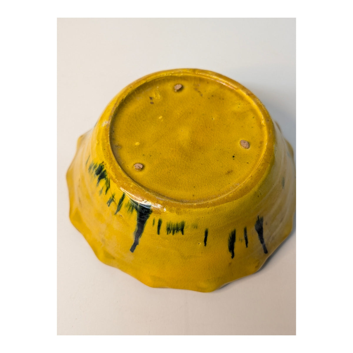 Abstract Yellow & Black Studio Art Pottery Bowl Ruffled Rim MCM