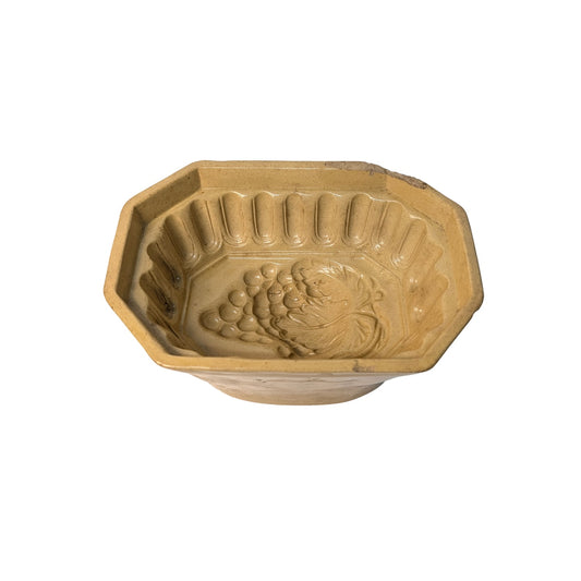 Antique Yellowware Pottery Jelly Mold Grape Motif ca. 1890