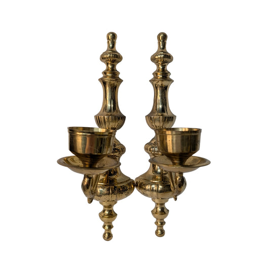 Vintage Hollywood Regency Brass Wall Sconce Candle Holders, Pair