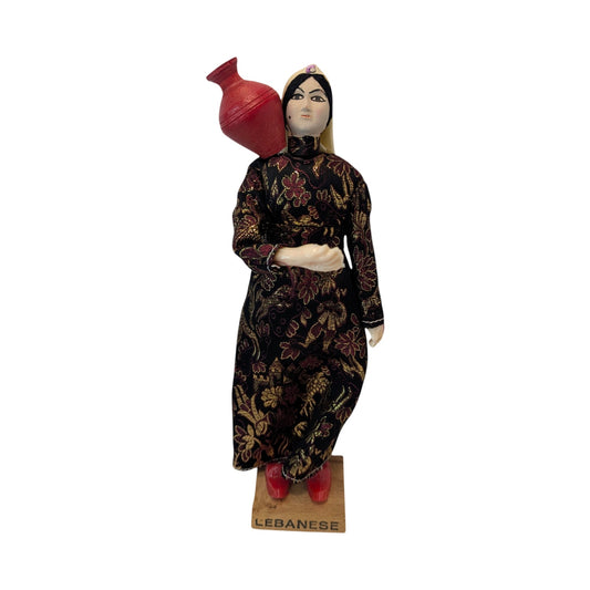 Vintage 1974 Signed Lebanese Folk Art Doll Water Carrier Mid-Century Decor