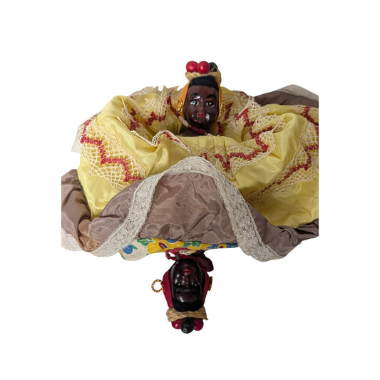 Vintage Caribbean Topsy Turvy Doll Handmade Folk Art Reversible Figure c. 1950s