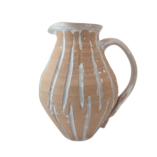 Vintage Studio Pottery Stoneware Pitcher, Rustic Carved Wabi-Sabi Design