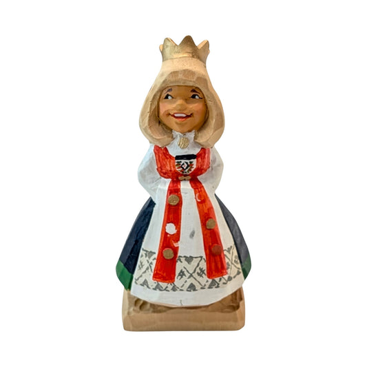 Vintage Henning Hand Carved Norwegian Bride Figurine Mid-Century Folk Art