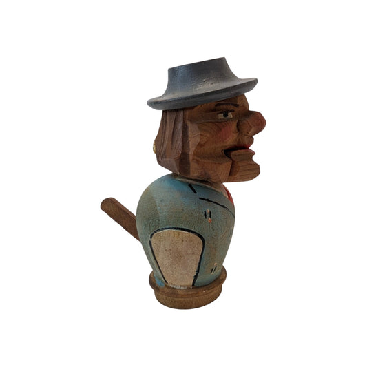 Vintage Hand Carved Wood Man in Hat Nutcracker Folk Art Barware Figurine