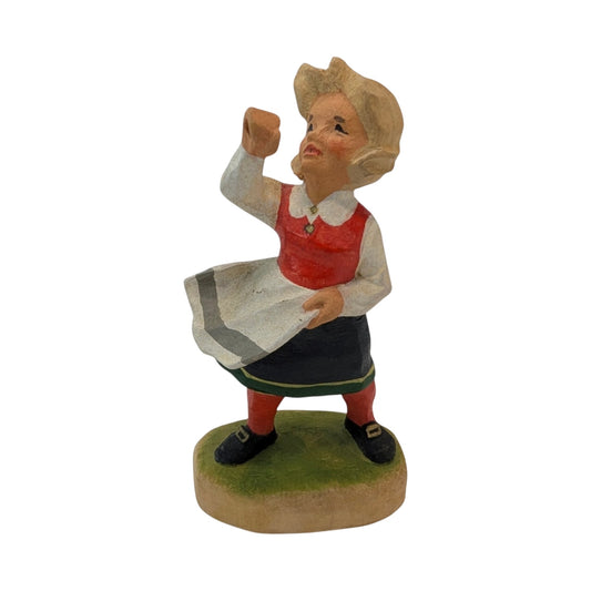 Vintage Henning Hand Carved Norwegian Girl Figurine Mid-Century Folk Art