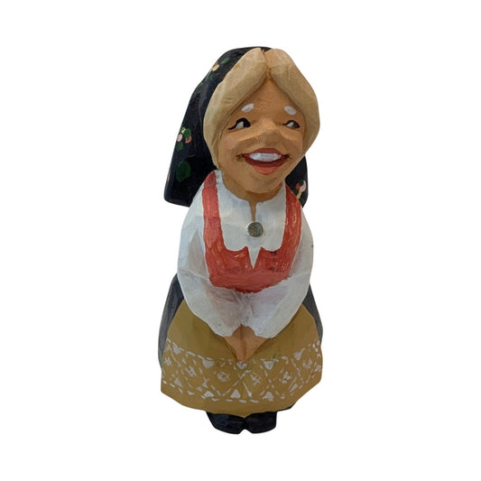 Vintage Henning Hand Carved Norwegian Woman Figurine Scandinavian Folk Art