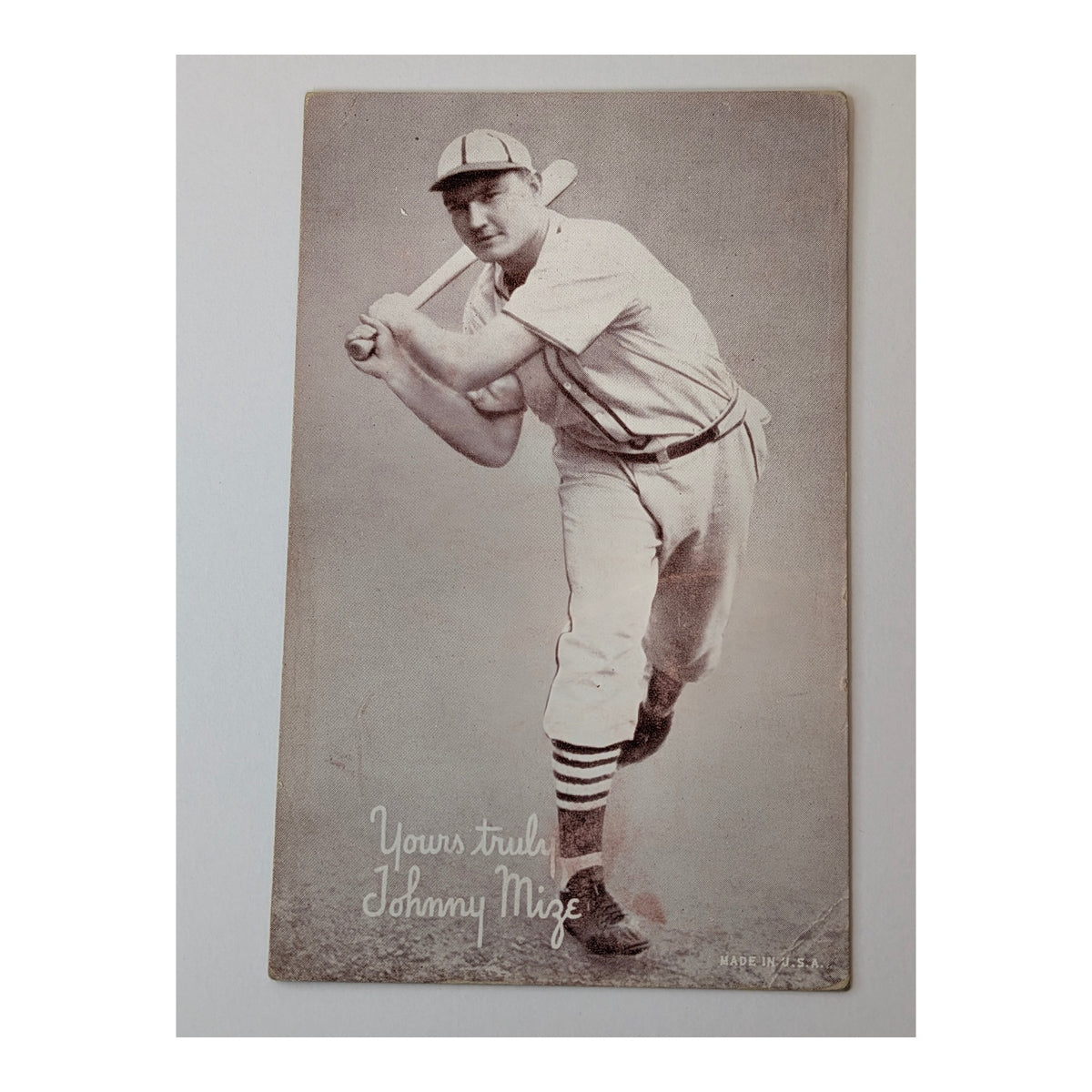 1939-46 Exhibit Salutation Johnny Mize HOF Baseball Arcade Card
