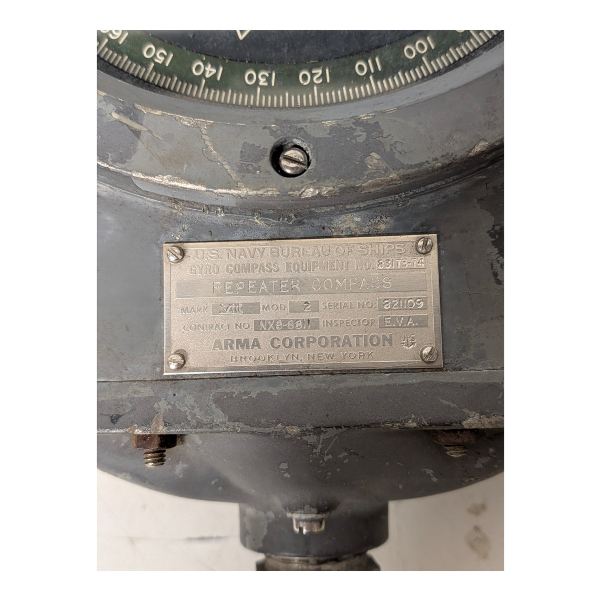WWII US Navy Arma Repeater Compass MK XVIII, Authentic Nautical Industrial Decor
