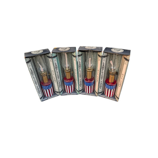 Set of 4 Vintage Lamplight Farms American Flag Oil Lamps NIB